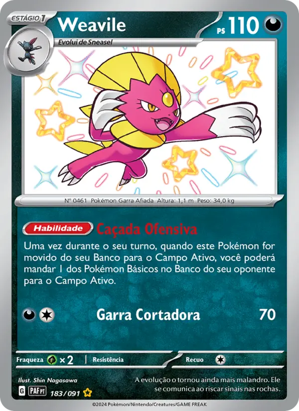 Carta Weavile, número 183/91 da coleção Destinos de Paldea