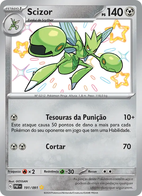 Carta Scizor, número 191/91 da coleção Destinos de Paldea