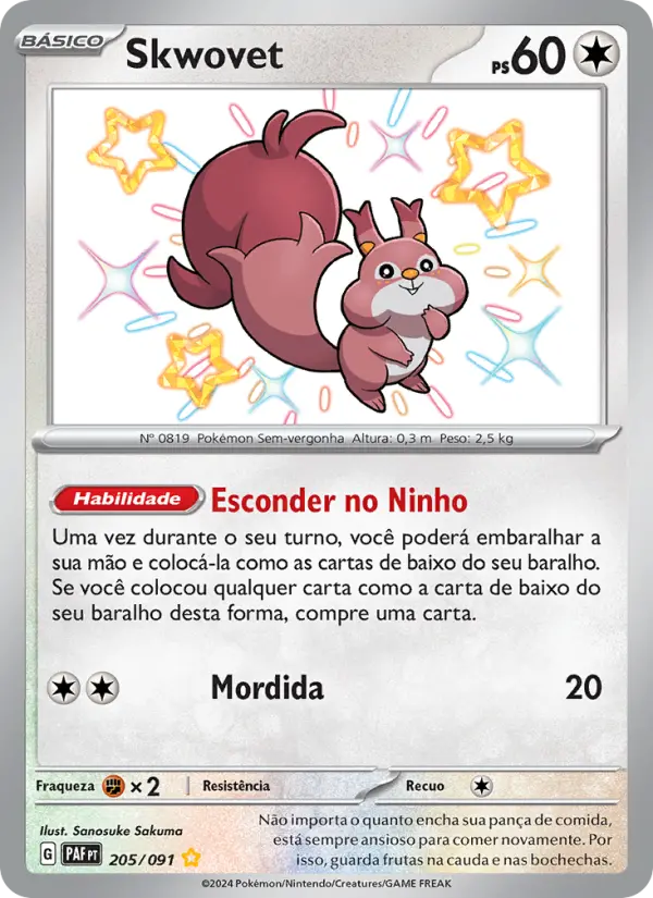 Carta Skwovet, número 205/91 da coleção Destinos de Paldea