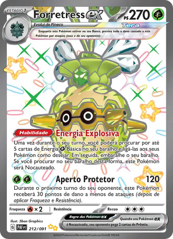 Carta Forretress ex, número 212/91 da coleção Destinos de Paldea