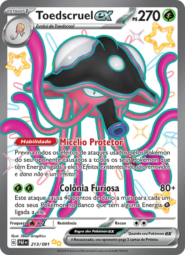Carta Toedscruel ex, número 213/91 da coleção Destinos de Paldea