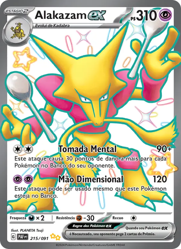 Carta Alakazam ex, número 215/91 da coleção Destinos de Paldea