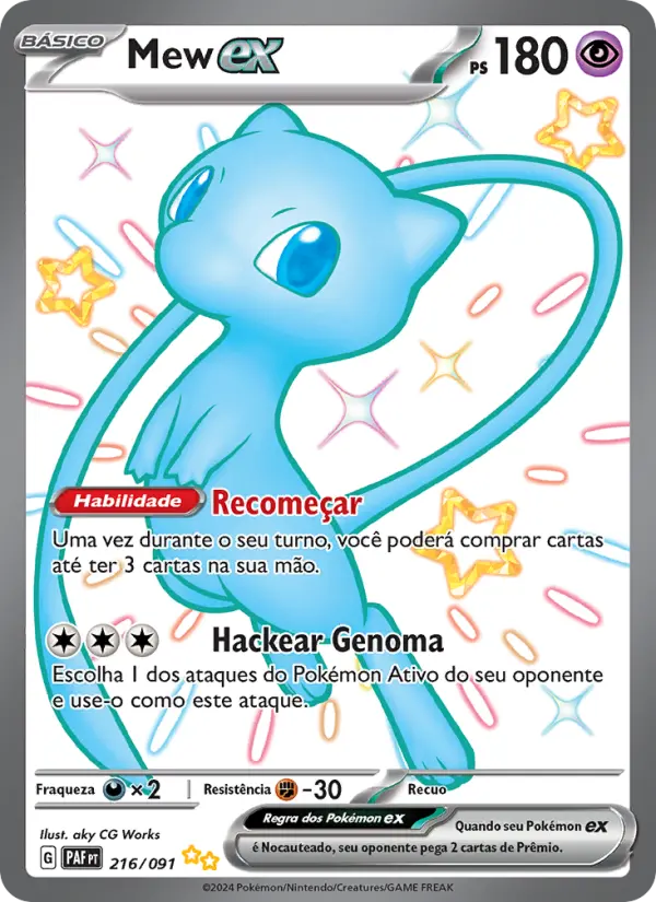 Carta Mew ex, número 216/91 da coleção Destinos de Paldea