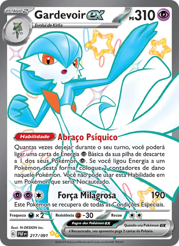 Carta Gardevoir ex, número 217/91 da coleção Destinos de Paldea