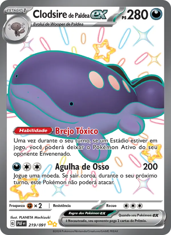 Carta Clodsire de Paldea ex, número 219/91 da coleção Destinos de Paldea