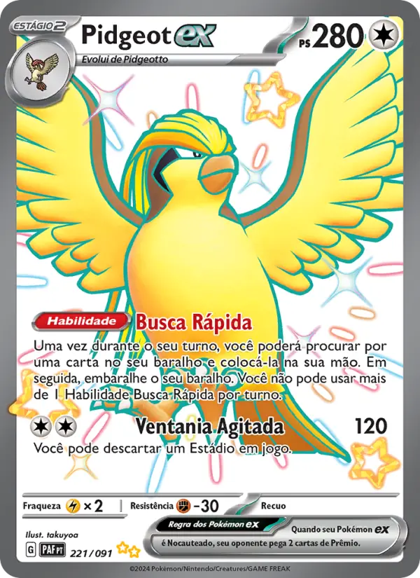 Carta Pidgeot ex, número 221/91 da coleção Destinos de Paldea