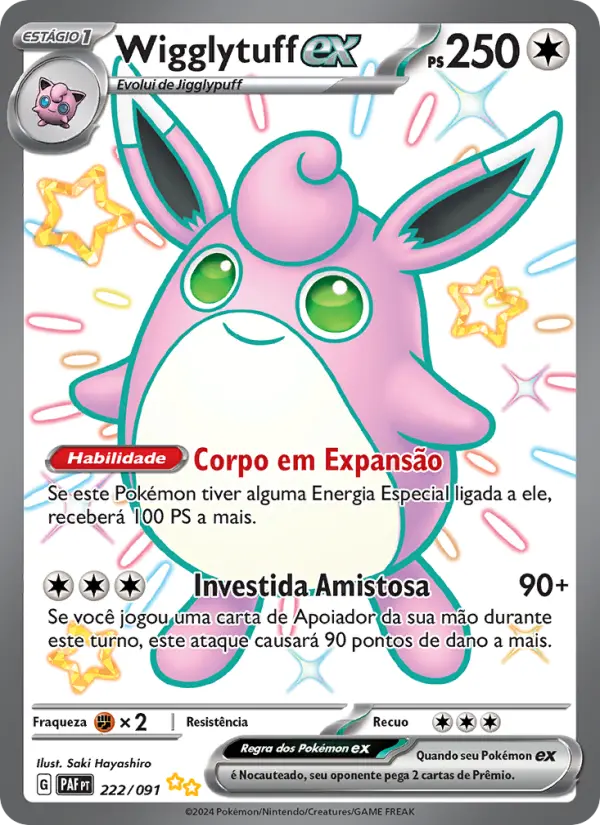 Carta Wigglytuff ex, número 222/91 da coleção Destinos de Paldea