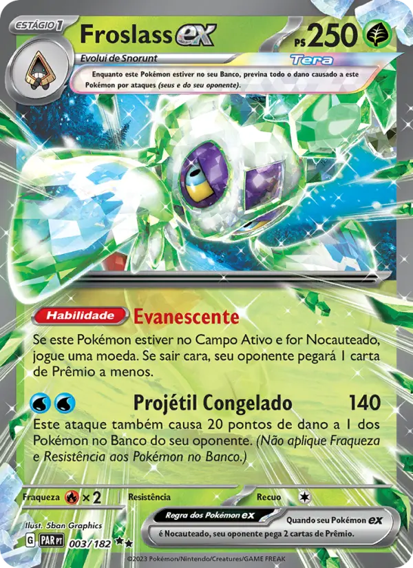 Carta Froslass ex, número 003/182 da coleção Fenda Paradoxal