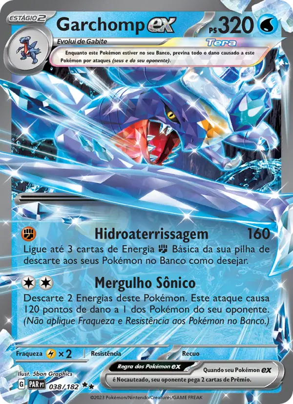 Carta Garchomp ex, número 038/182 da coleção Fenda Paradoxal