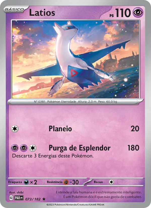 Carta Latios, número 073/182 da coleção Fenda Paradoxal