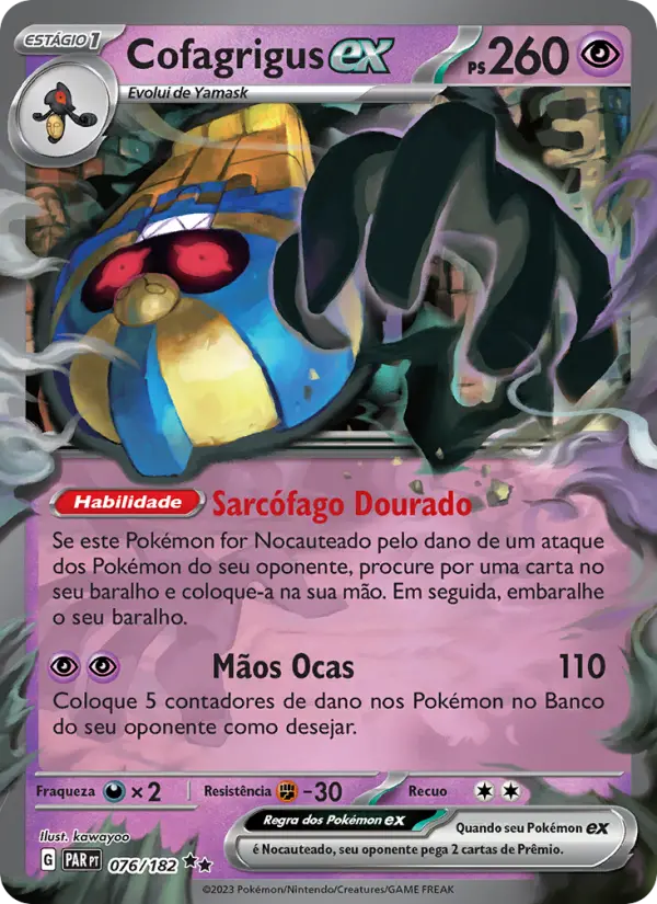 Carta Cofagrigus ex, número 076/182 da coleção Fenda Paradoxal