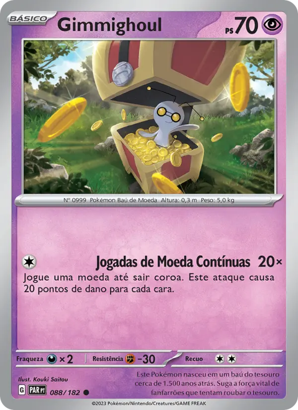Carta Gimmighoul, número 088/182 da coleção Fenda Paradoxal