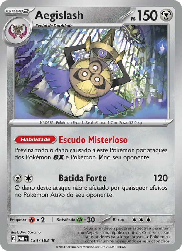Carta Aegislash, número 134/182 da coleção Fenda Paradoxal