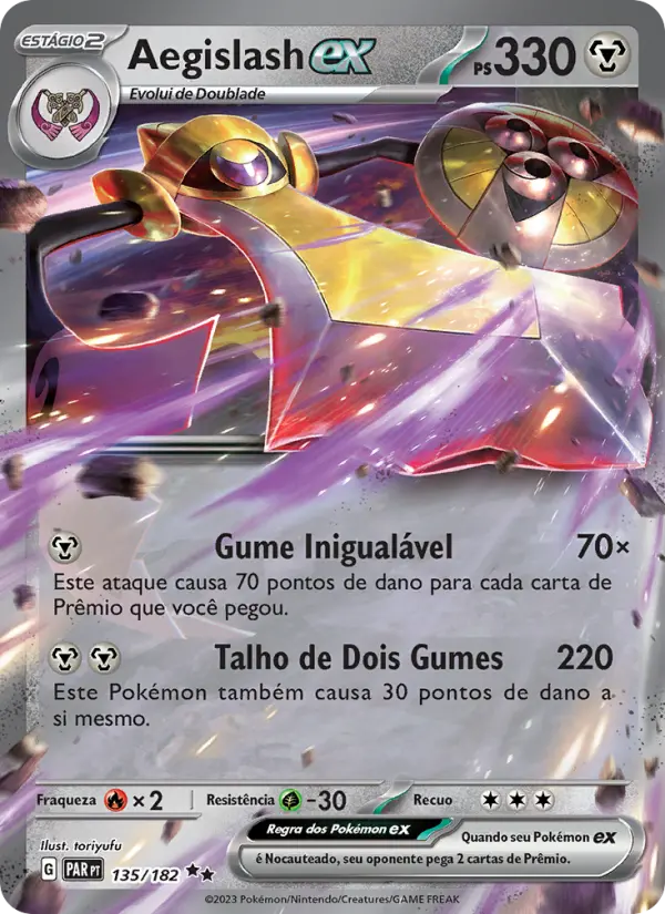 Carta Aegislash ex, número 135/182 da coleção Fenda Paradoxal