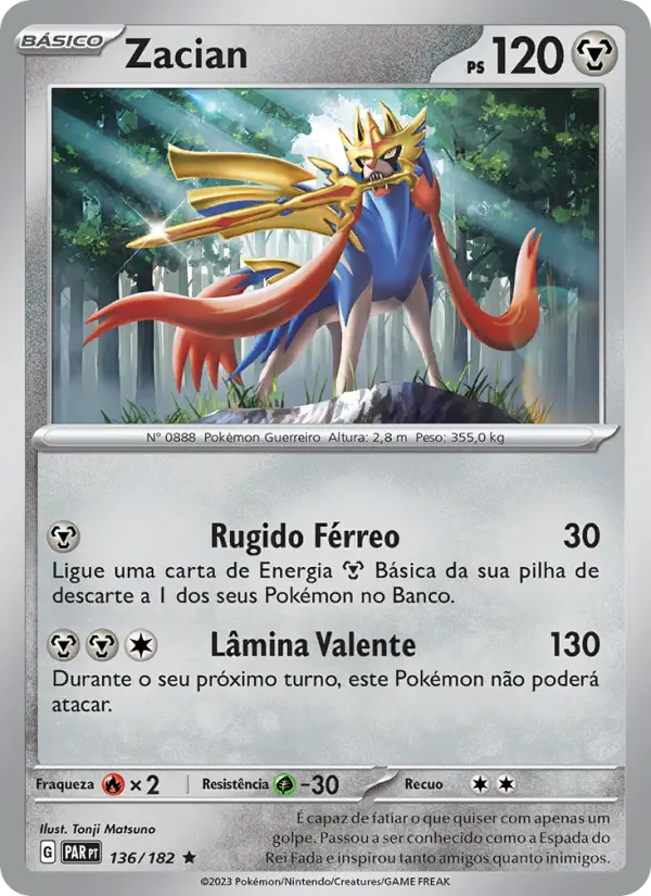 Carta Zacian, número 136/182 da coleção Fenda Paradoxal
