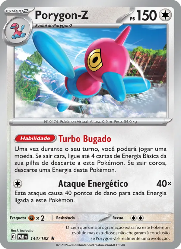 Carta Porygon-Z, número 144/182 da coleção Fenda Paradoxal