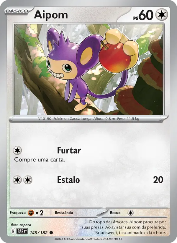 Carta Aipom, número 145/182 da coleção Fenda Paradoxal