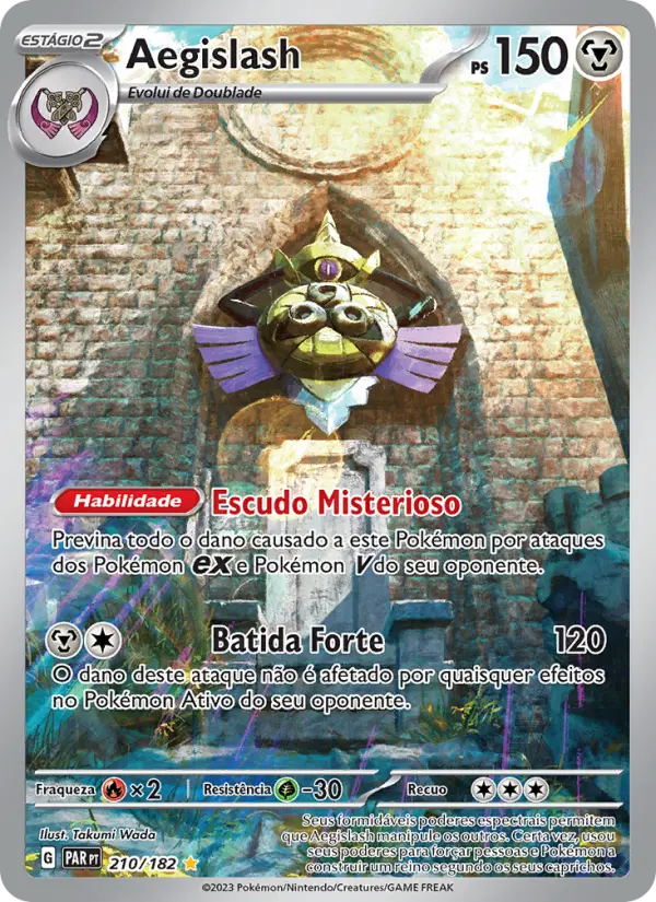 Carta Aegislash, número 210/182 da coleção Fenda Paradoxal