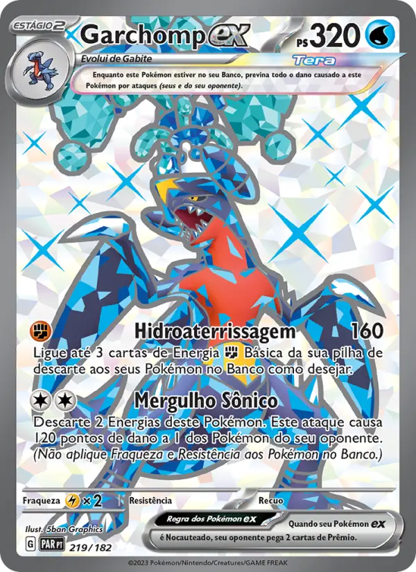 Carta Garchomp ex, número 219/182 da coleção Fenda Paradoxal