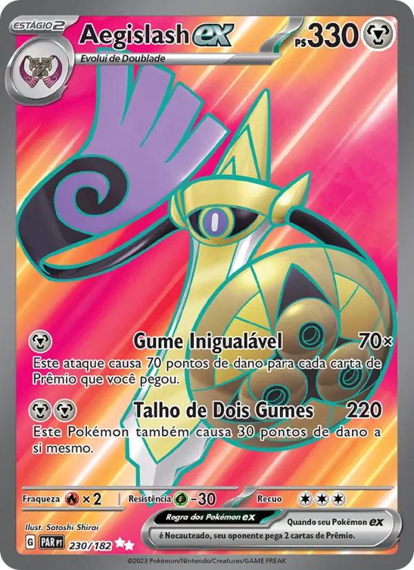 Carta Aegislash ex, número 230/182 da coleção Fenda Paradoxal