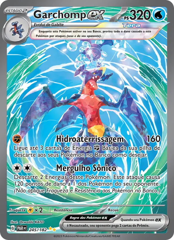 Carta Garchomp ex, número 245/182 da coleção Fenda Paradoxal