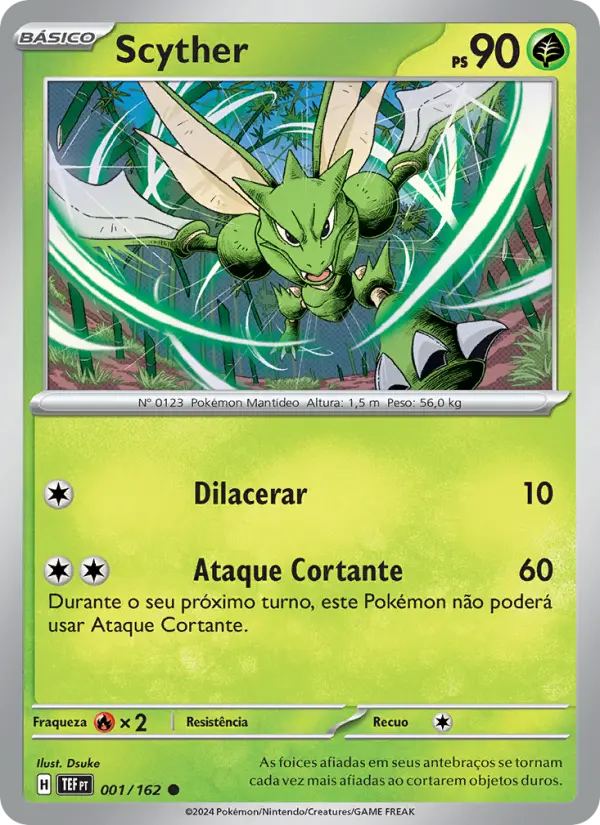 Carta Scyther, número 001/162 da coleção Forças Temporais