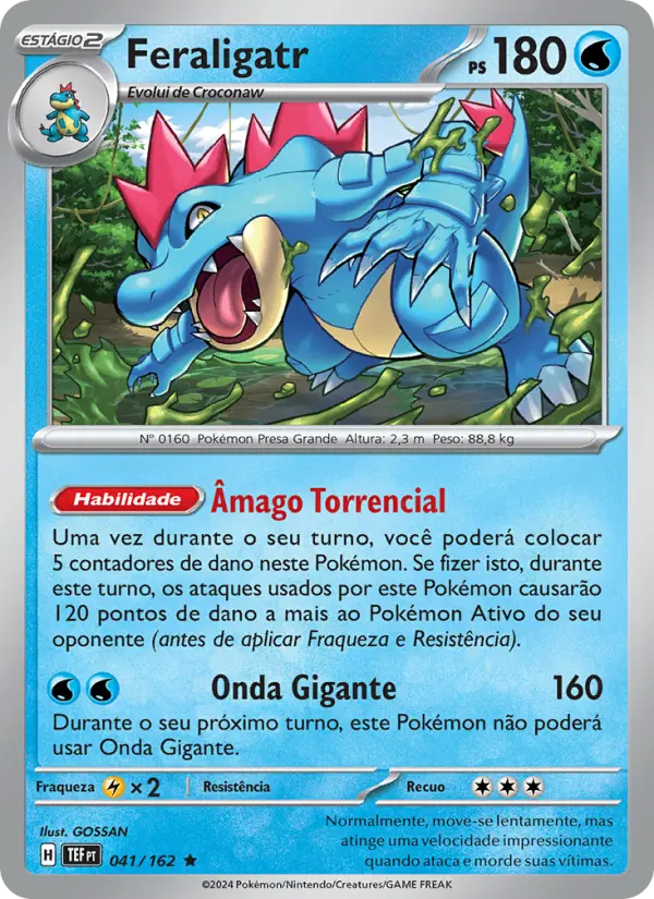 Carta Feraligatr, número 041/162 da coleção Forças Temporais