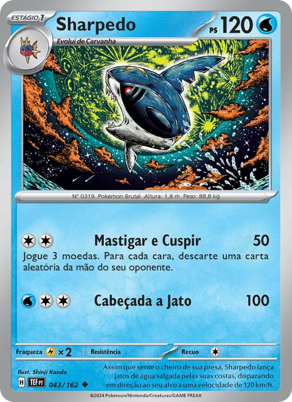 Carta Sharpedo, número 043/162 da coleção Forças Temporais
