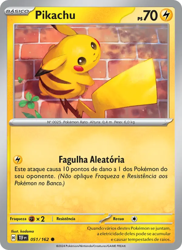 Carta Pikachu, número 051/162 da coleção Forças Temporais
