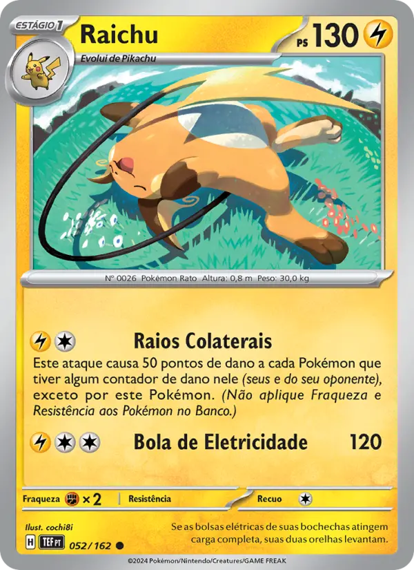 Carta Raichu, número 052/162 da coleção Forças Temporais