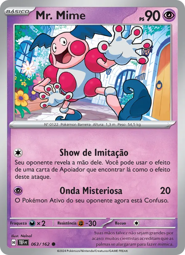 Carta Mr. Mime, número 063/162 da coleção Forças Temporais