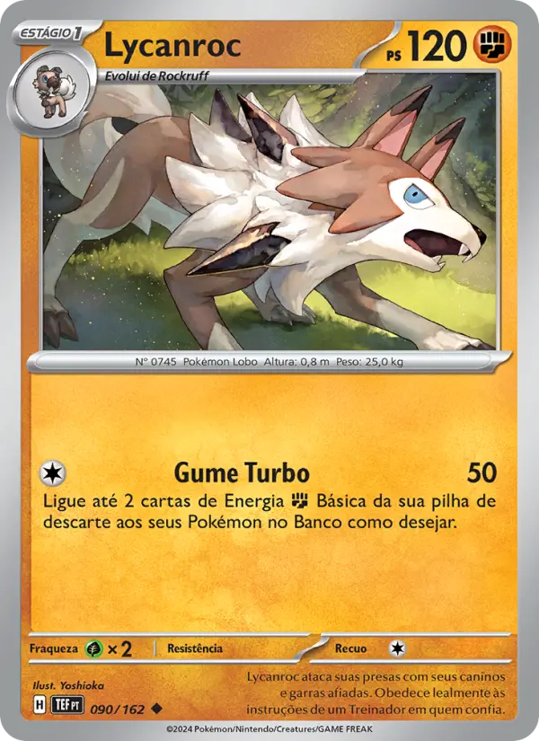Carta Lycanroc, número 090/162 da coleção Forças Temporais