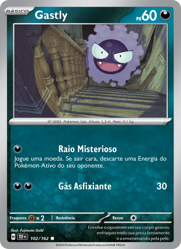 Carta Gastly, número 102/162 da coleção Forças Temporais