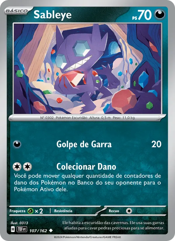 Carta Sableye, número 107/162 da coleção Forças Temporais
