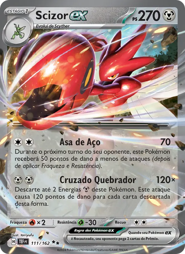 Carta Scizor ex, número 111/162 da coleção Forças Temporais