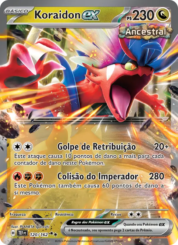 Carta Koraidon ex, número 120/162 da coleção Forças Temporais