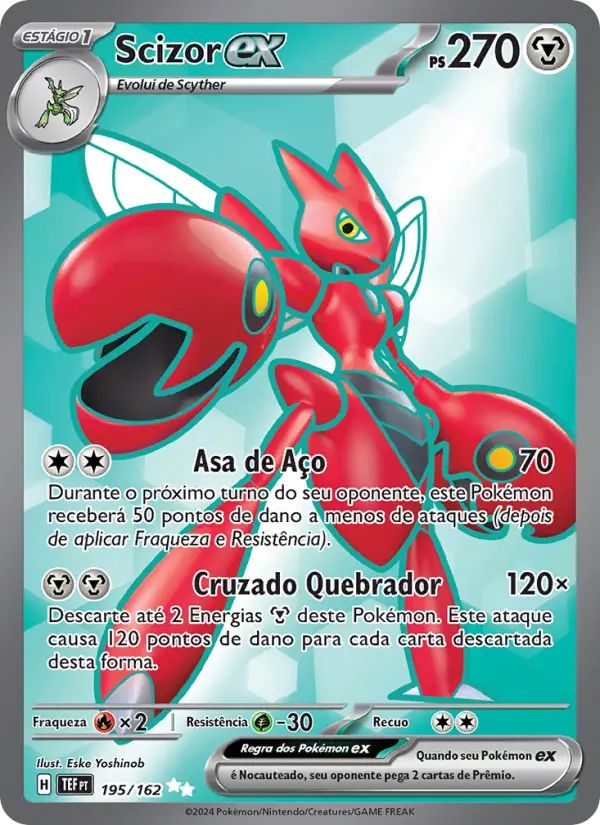 Carta Scizor ex, número 195/162 da coleção Forças Temporais