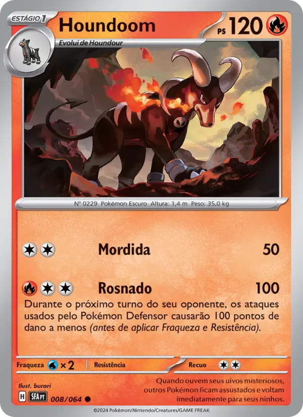 Carta Houndoom, número 008/64 da coleção Fábulas Nebulosas