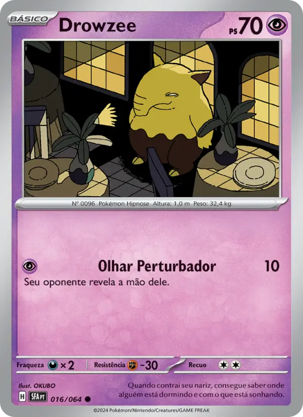 Carta Drowzee, número 016/64 da coleção Fábulas Nebulosas