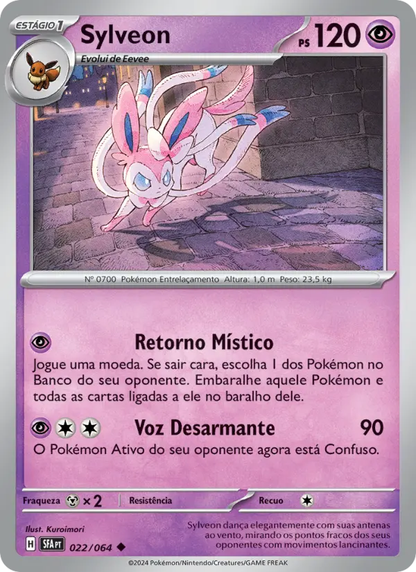 Carta Sylveon, número 022/64 da coleção Fábulas Nebulosas