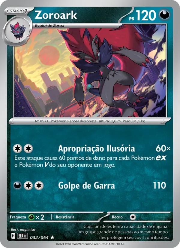 Carta Zoroark, número 032/64 da coleção Fábulas Nebulosas