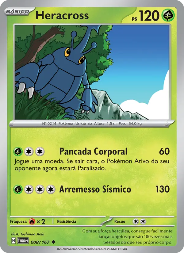 Carta Heracross, número 008/167 da coleção Máscaras do Crepúsculo