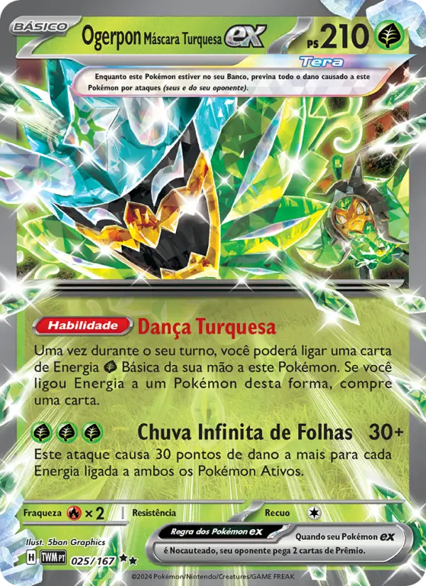 Carta Ogerpon Máscara Turquesa ex, número 025/167 da coleção Máscaras do Crepúsculo