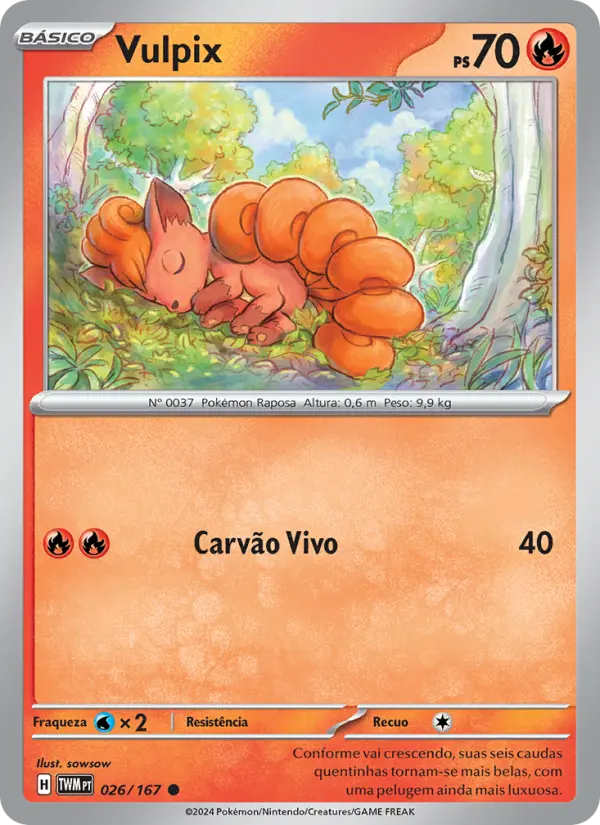 Carta Vulpix, número 026/167 da coleção Máscaras do Crepúsculo