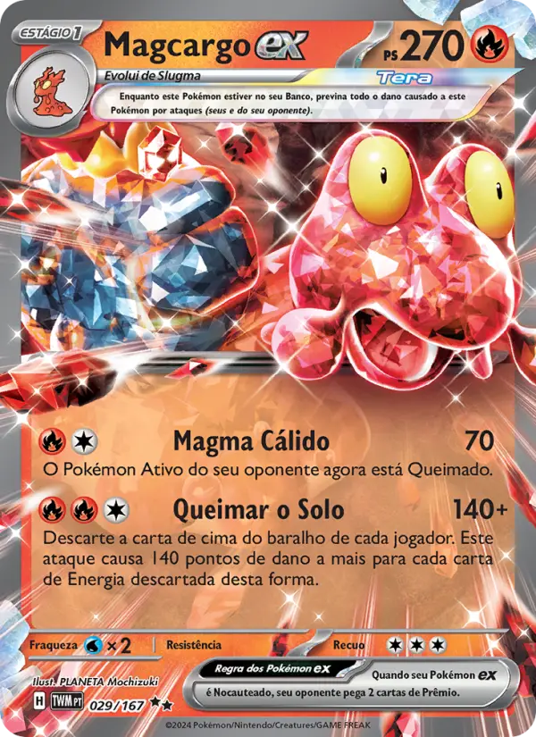 Carta Magcargo ex, número 029/167 da coleção Máscaras do Crepúsculo