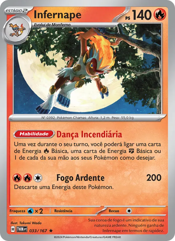 Carta Infernape, número 033/167 da coleção Máscaras do Crepúsculo