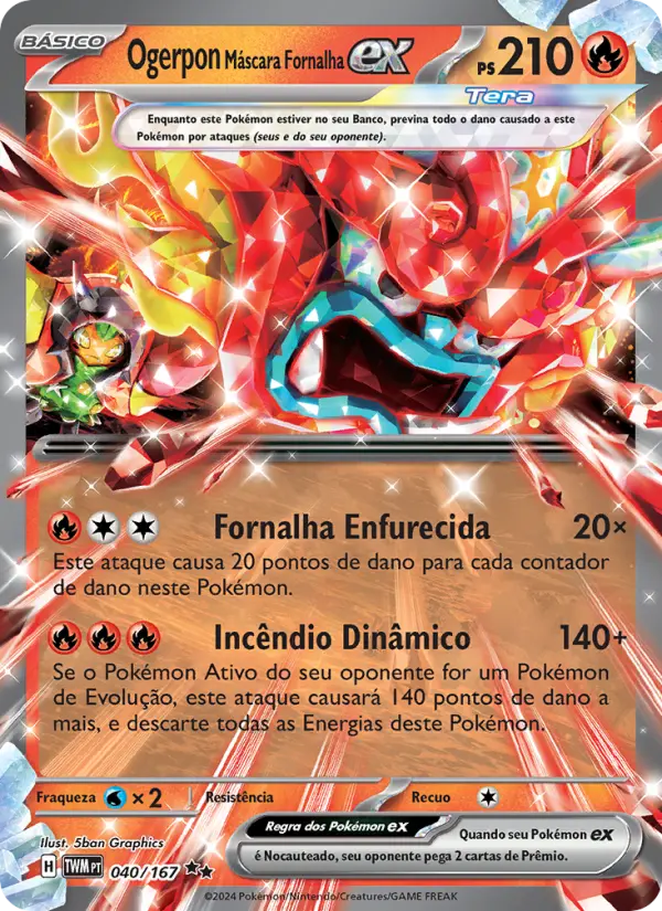 Carta Ogerpon Máscara Fornalha ex, número 040/167 da coleção Máscaras do Crepúsculo