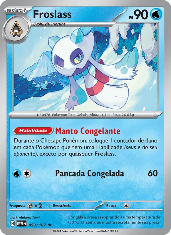 Carta Froslass, número 053/167 da coleção Máscaras do Crepúsculo