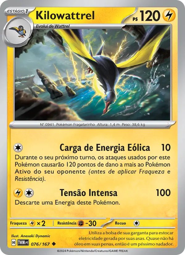 Carta Kilowattrel, número 076/167 da coleção Máscaras do Crepúsculo