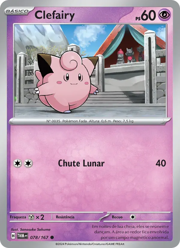 Carta Clefairy, número 078/167 da coleção Máscaras do Crepúsculo